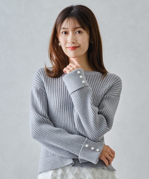 「MISCH MASCH」 長袖ニット フリ- グレー レディース_画像5