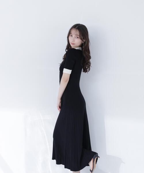 ワンピース レース襟ニットワンピースの画像
