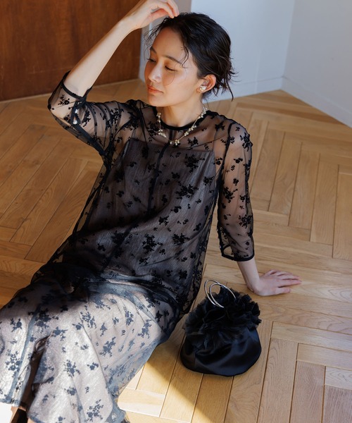 kaene（カエン） ドレス 「kaene」フラワーパターンチュール+キャミ