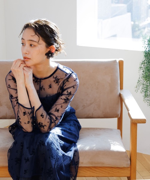 kaene（カエン） ドレス 「kaene」フラワーパターンチュール+キャミ