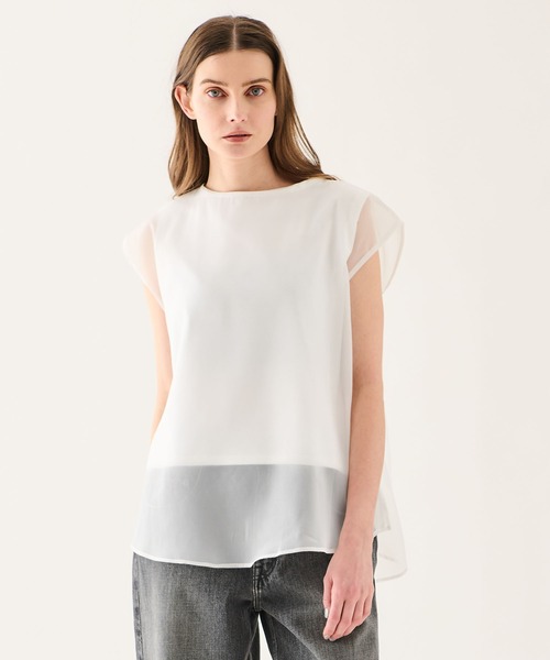 tシャツ ESTNATION / シフォンドッキング ノースリーブカットソー「EXCLUSIVE」 レディースの画像