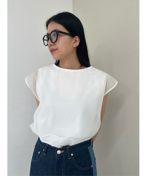 tシャツ ESTNATION / シフォンドッキング ノースリーブカットソー「EXCLUSIVE」 レディースの画像