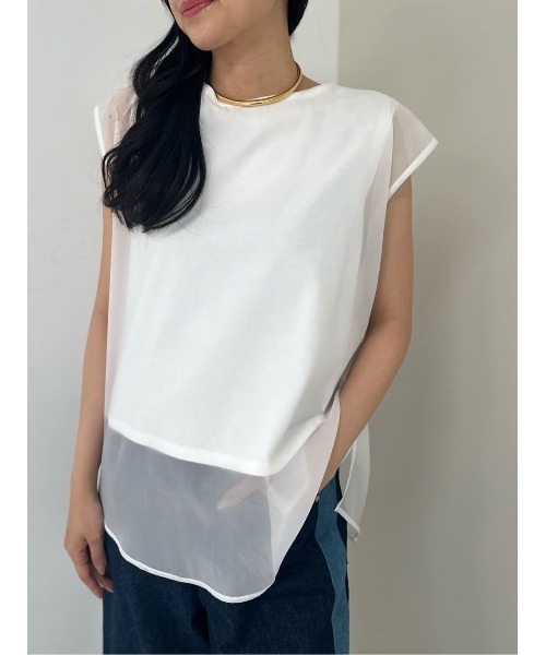 tシャツ ESTNATION / シフォンドッキング ノースリーブカットソー「EXCLUSIVE」 レディースの画像