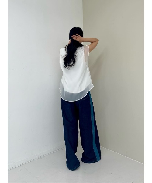 tシャツ ESTNATION / シフォンドッキング ノースリーブカットソー「EXCLUSIVE」 レディースの画像