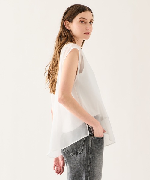 tシャツ ESTNATION / シフォンドッキング ノースリーブカットソー「EXCLUSIVE」 レディースの画像