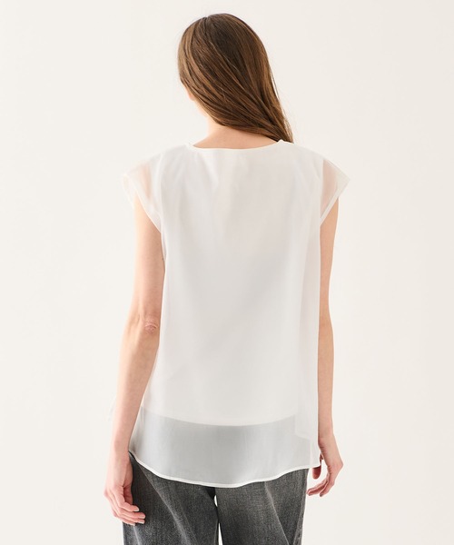 tシャツ ESTNATION / シフォンドッキング ノースリーブカットソー「EXCLUSIVE」 レディースの画像