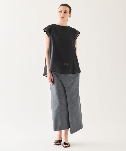 tシャツ ESTNATION / シフォンドッキング ノースリーブカットソー「EXCLUSIVE」 レディースの画像