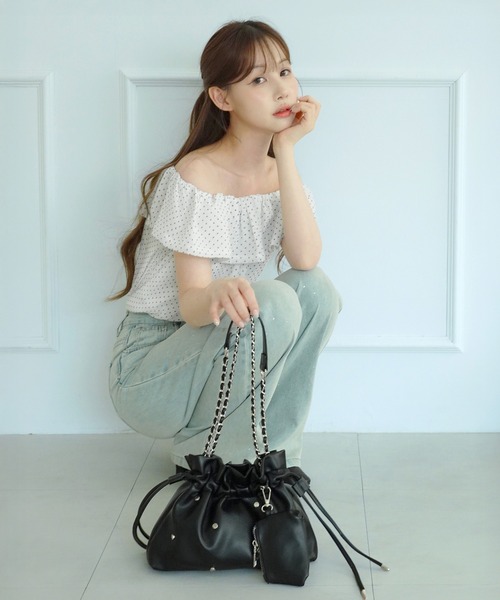 by muni:r ショルダーバッグ バッグ 「2WAY」ドットスタッズチェーン