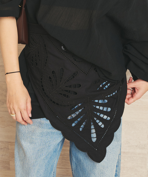 R’IAM EMBROIDALY スカーフ　ブラック plage（プラージュ） スカーフ バンダナ 「追加」R'IAM EMBROIDALY