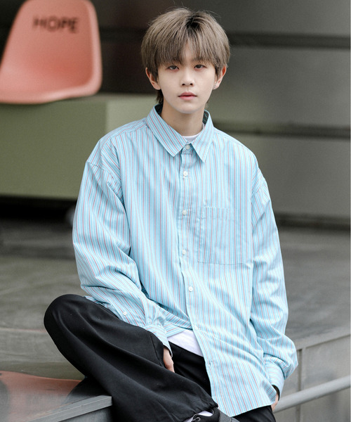 「neos」 「NATURAL STORY」長袖シャツ LARGE ピンク メンズ_画像2