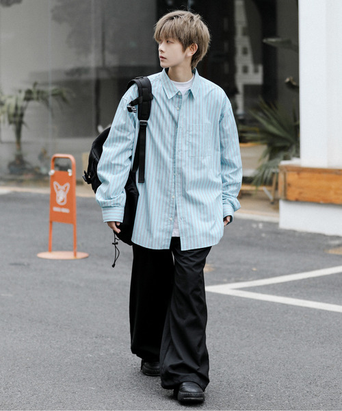 「neos」 「NATURAL STORY」長袖シャツ LARGE ピンク メンズ_画像3
