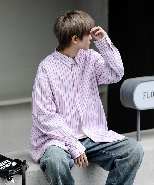 「neos」 「NATURAL STORY」長袖シャツ LARGE ピンク メンズ_画像7