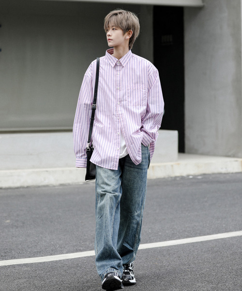 「neos」 「NATURAL STORY」長袖シャツ LARGE ピンク メンズ_画像8