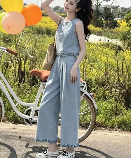 FAVORITO セットアップ ノースリーブトップスワイドパンツデニム