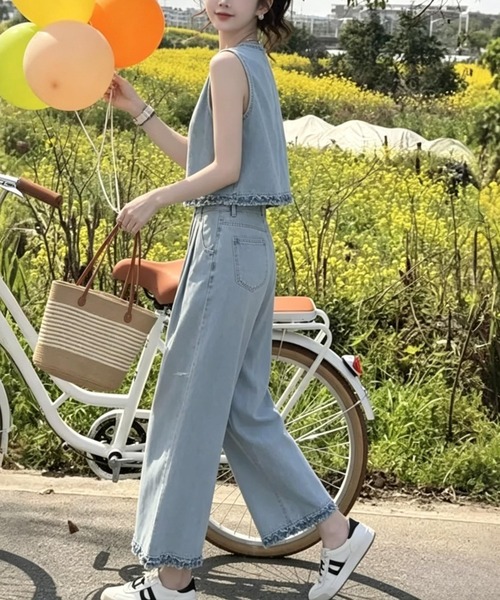 FAVORITO セットアップ ノースリーブトップスワイドパンツデニム