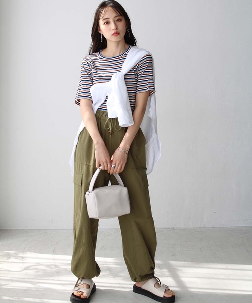 tシャツ メリハリボーダーカットソー レディース GeeRA tシャツ マルチボーダー5分袖リブカットソー レディース