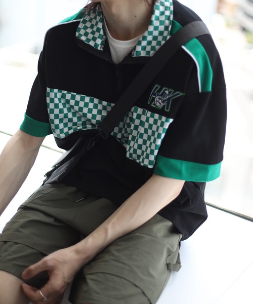 tシャツ HOOK -original- レーシング風ブロックチェック切り替え半袖