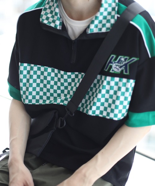 tシャツ HOOK -original- レーシング風ブロックチェック切り替え半袖