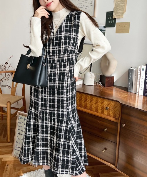 ツイードワンピース　マーメイド　ヤマダヤ　日本製　poudre moment+ ワンピース ツイードマーメイドワンピース : ZOZOTOWN