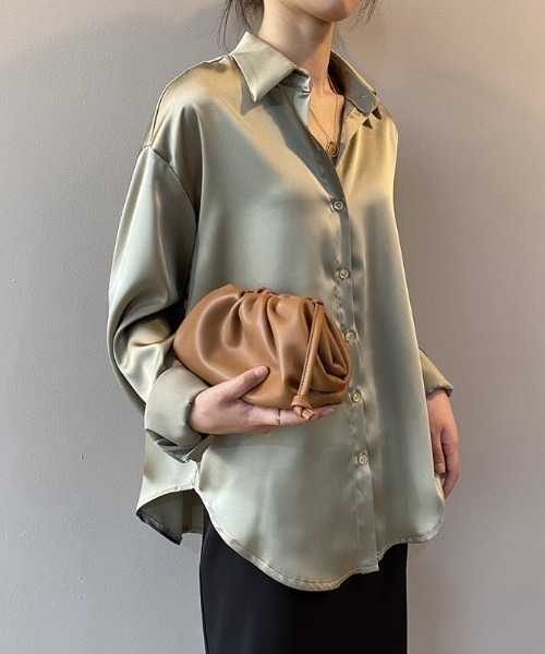 ブラウス シャツ ワッシャーサテンベーシックシャツ レディース STYLEMIXER ブラウス シャツ 「ベストセラー」ワッシャーサテン