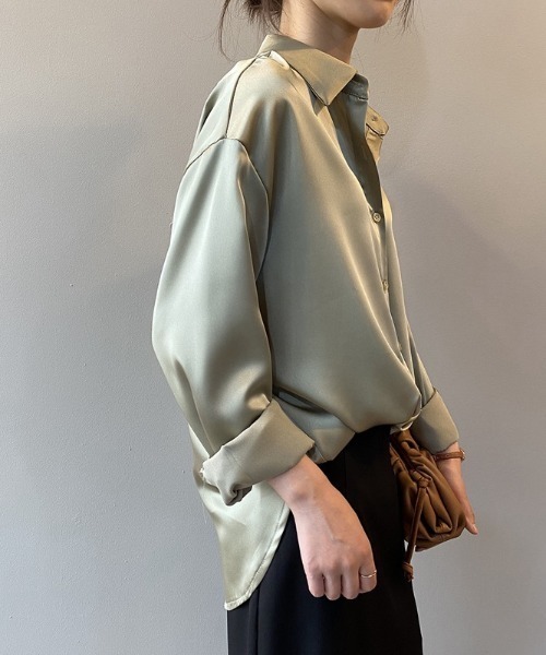 ブラウス シャツ ワッシャーサテンベーシックシャツ レディース STYLEMIXER ブラウス シャツ 「ベストセラー」ワッシャーサテン