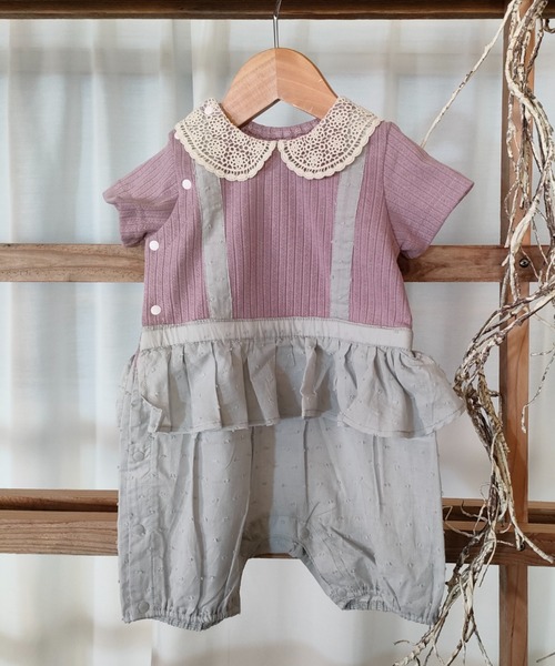 kids zoo（キッズズー） ベビー服 ロンパース レース衿付きジャガード