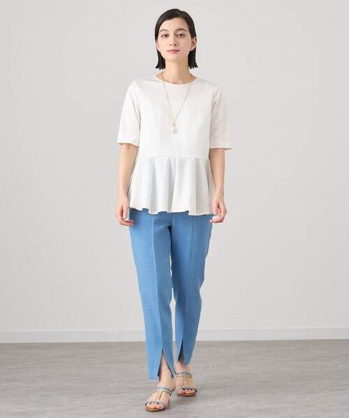 ANAYI パンツ ライトスラブテーパードスリットパンツ レディース