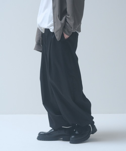 バックドローストリングベスト+ワイドパンツツーピースセット DOOPZ パンツ Drawstring tuck wide pants - ドローストリング