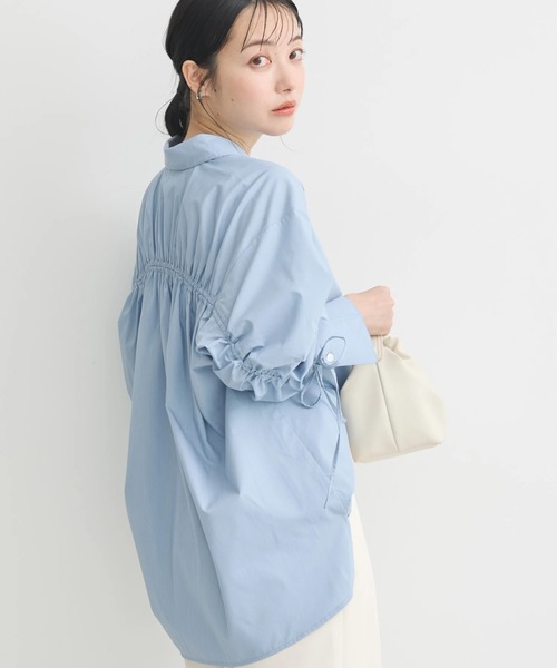 ブラウス シャツ 小花ドロストプルオーバー レディース earth music&ecology ブラウス シャツ バックドロストオーバー