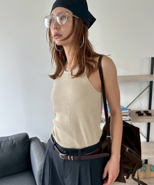 HANNE タンクトップ ノースリーブ カップインアメスリタンク