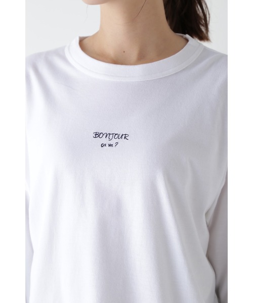 human woman tシャツ BONJOURロゴ刺繍Tシャツ長袖 レディース