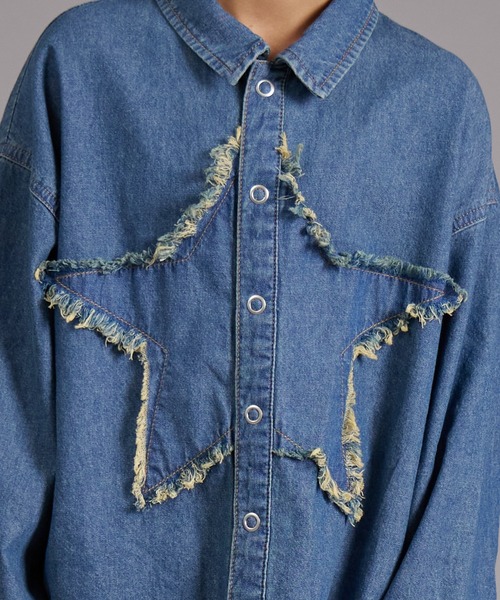 LOVE MOSCHINO デニム風プリントの長袖シャツ PAIRMANON STREET ブラウス シャツ 「PAIRMANON STREET