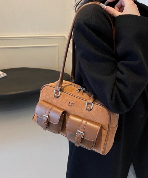 LYN デニムショルダーバッグ ジッパー マルチポケット Y2Kレトロ FREE STYLISTS ショルダーバッグ バッグ Y2K マルチポケット