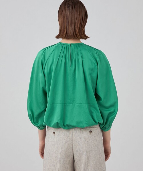 【50】美品23区 シルクコットンローンパフスリーブブラウス　レース　ピンタック 50】美品23区 シルクコットンローンパフスリーブブラウス レース
