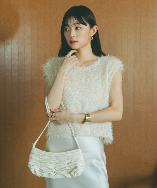 ベスト ジレ フェザーラメ ベスト レディース VANNIE U ベスト ジレ ラメフェザーニットベスト レディース