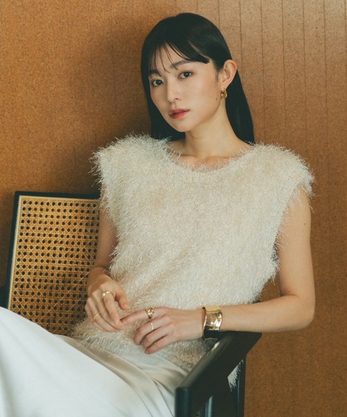 VANNIE U ベスト ジレ ラメフェザーニットベスト レディース