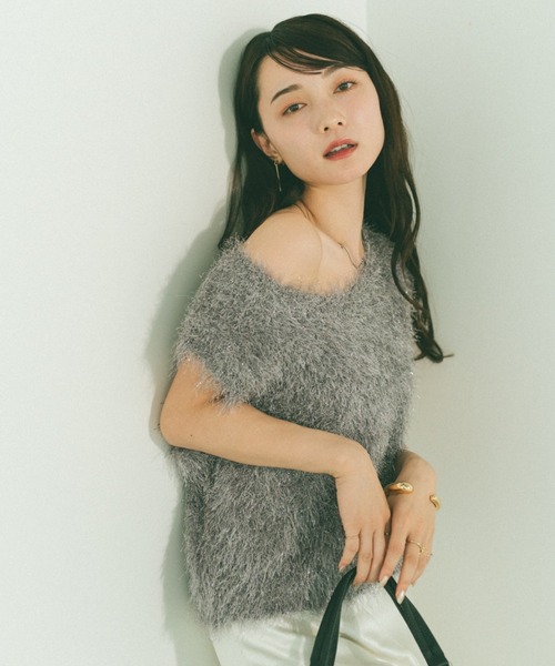 VANNIE U ベスト ジレ ラメフェザーニットベスト レディース