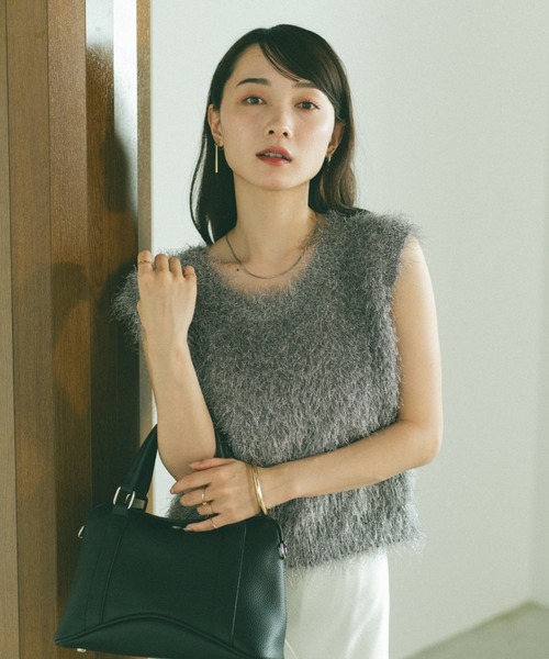 VANNIE U ベスト ジレ ラメフェザーニットベスト レディース