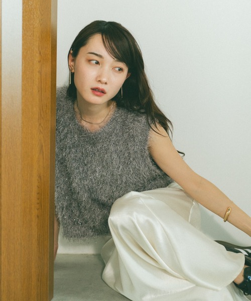 ベスト ジレ ラメ混フリンジニットベスト レディース sakishimatokyo ベスト ジレ 「ラメニット」「キラキラ/きらきら