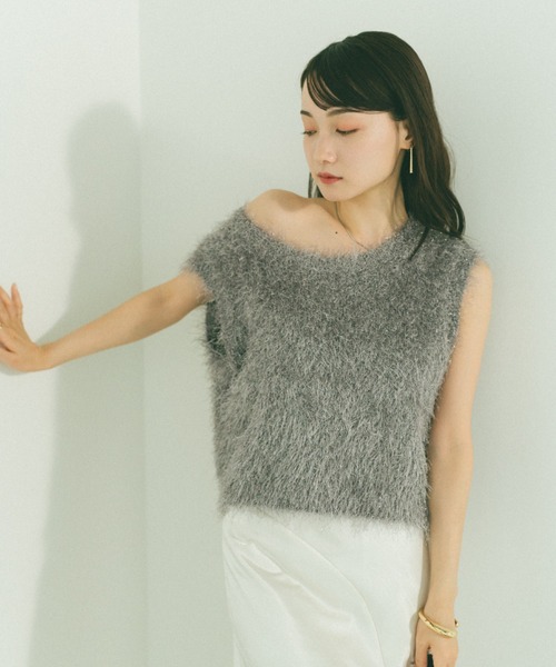 VANNIE U ベスト ジレ ラメフェザーニットベスト レディース
