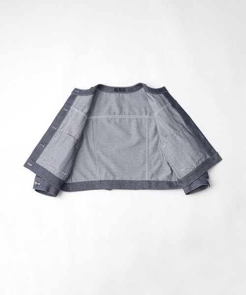 新品 トゥービーシック ノーカラージャケット デニム風　L相当　未使用　タグ付 TO BE CHIC（トゥー ビー シック） ジャケット ノーカラージャケット