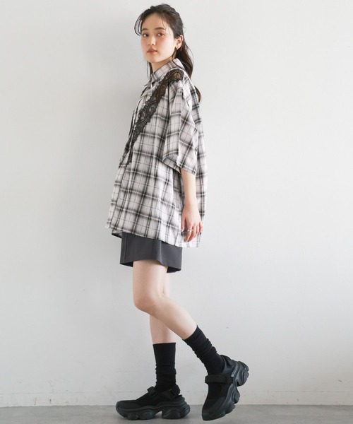 ブラウス シャツ オンブレチェック２ＷＡＹシャツ レディース VIS ブラウス シャツ オンブレチェックオーバーシャツ