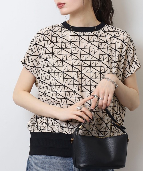tシャツ EGLANTINE 幾何学柄 裾リブ切替プルオーバー レディース EGLANTINE tシャツ 幾何学柄 裾リブ切替プルオーバー レディース
