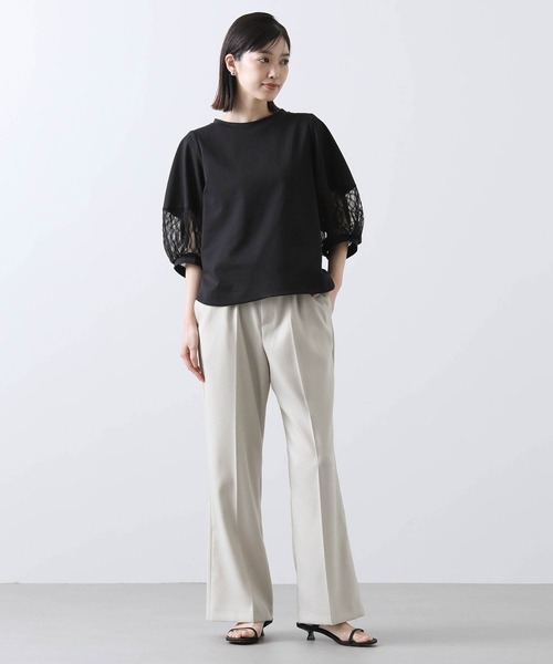 Gready Brilliant 半袖 カットソー レース ブラック Gready Brilliant｜レース重ねロゴフレンチスリーブカットソー
