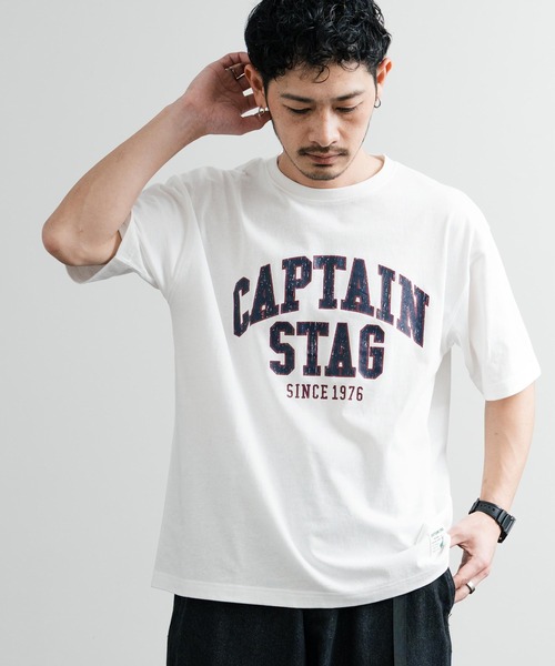 【大きいサイズ】キャプテンスタッグ ビンテージプリント クルーネック半袖Ｔシャツ CAPTAIN STAG tシャツ キャプテンスタッグ ビンテージカレッジ