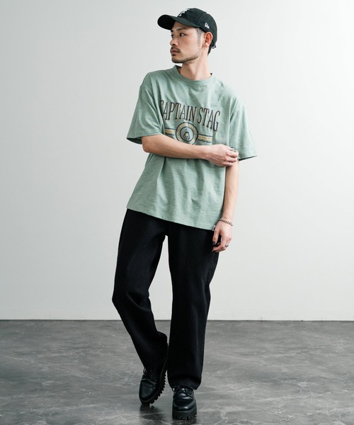 【大きいサイズ】キャプテンスタッグ ビンテージプリント クルーネック半袖Ｔシャツ CAPTAIN STAG tシャツ キャプテンスタッグ ビンテージカレッジ
