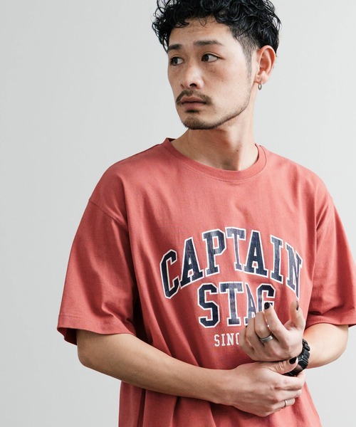 【大きいサイズ】キャプテンスタッグ ビンテージプリント クルーネック半袖Ｔシャツ CAPTAIN STAG tシャツ キャプテンスタッグ ビンテージカレッジ