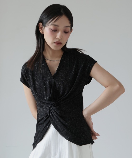 tシャツ フレンチスリーブノットデザインカットソー レディース