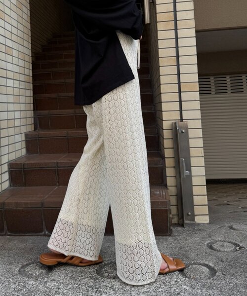 CIAOPANIC TYPY パンツ レース編みニットフレアパンツ