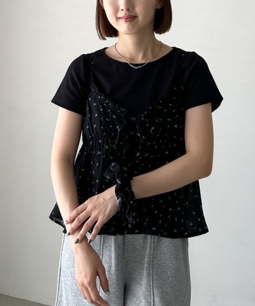 アンサンブル シュシュ付花柄キャミ×リブＴＯＰＳＳＥＴ archives アンサンブル シュシュ付花柄キャミ×リブ